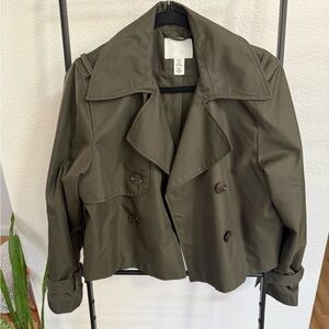 H&M cropped army green trench jacket